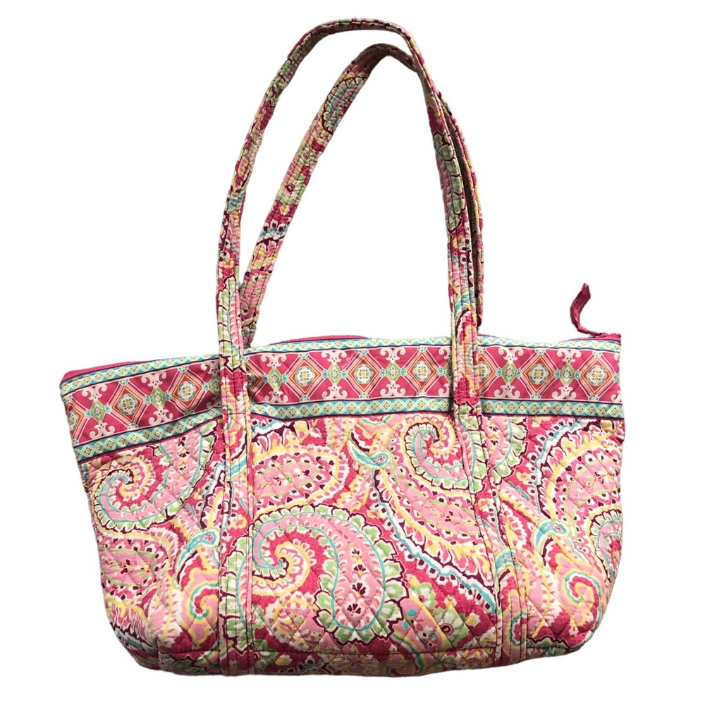 VERA BRADLEY Capri Melon Large Tote Pink Paisley Overnight Bag Strap Quilted 22”